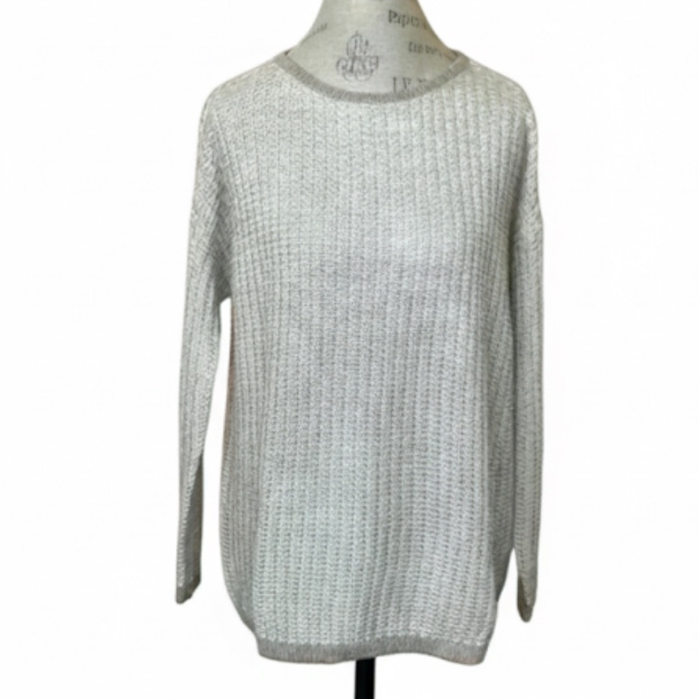 Linda Allard For Ellen Tracy Cream With Gold Thread Sweater Petite Medium EUC